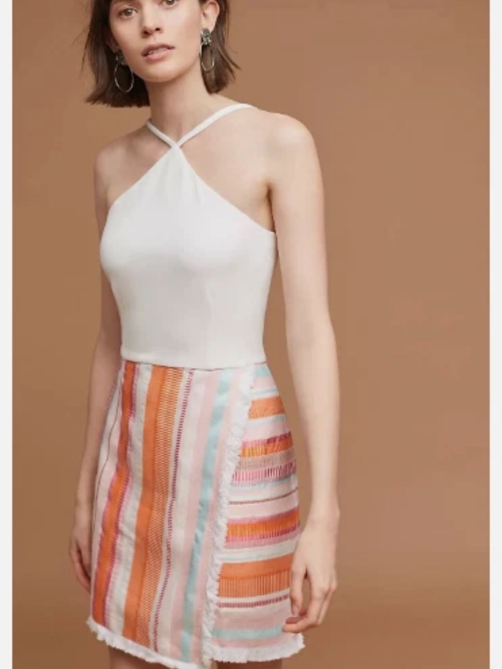 Anthropologie Hutch Kalyn White Halter Dress w/ Striped Skirt - size 4 Small